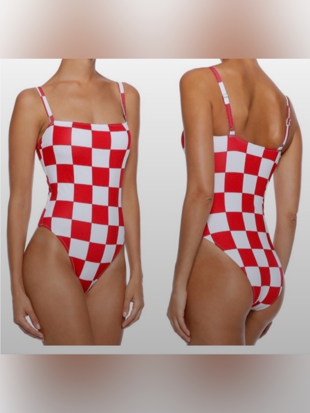 SOLID & STRIPED x RE/DONE Malibu One Piece Red White Checkerboard Swimsuit L